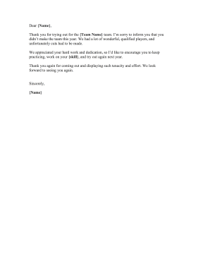Sports Tryouts Rejection Letter
